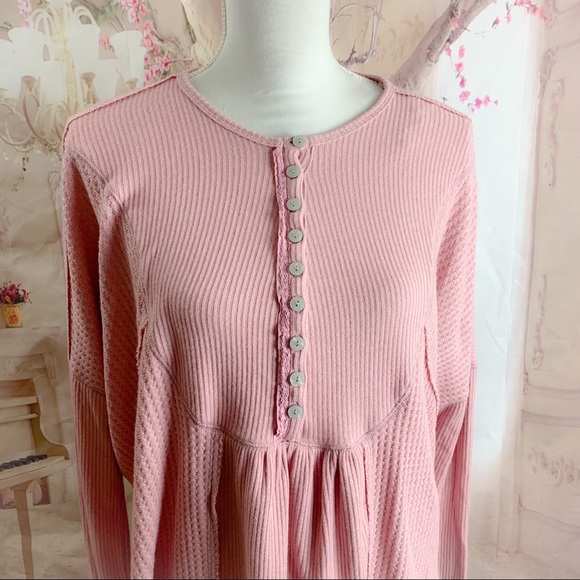 Free People Pink Leo Hensley Waffle Thermal - Picture 3 of 10